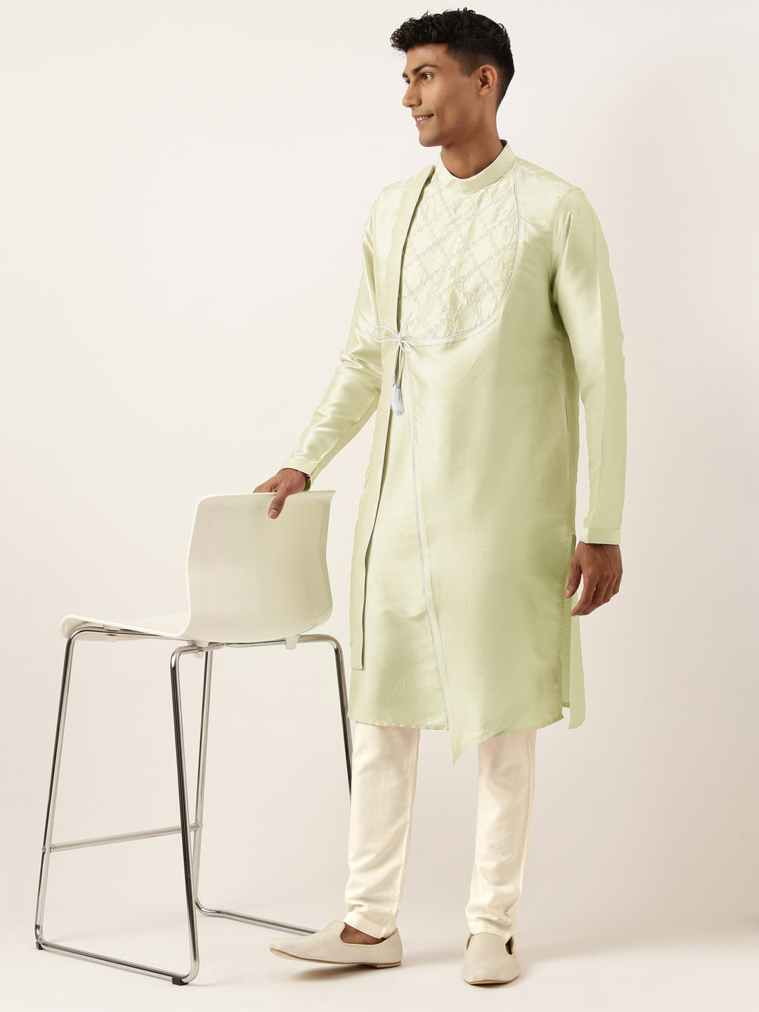 Mint Green Embroidery Angrakha Kurta Set