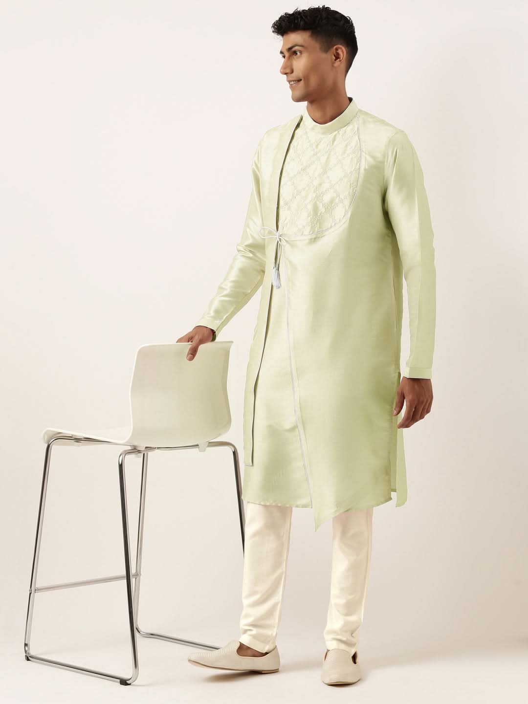 Mint Green Embroidery Angrakha Kurta Set