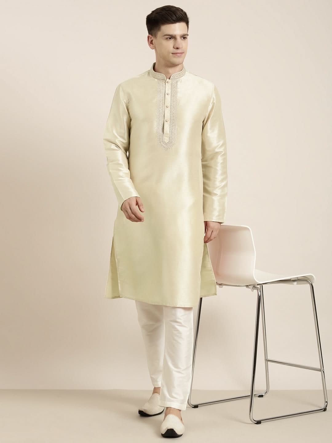 Light beige Embroidered Kurta Set