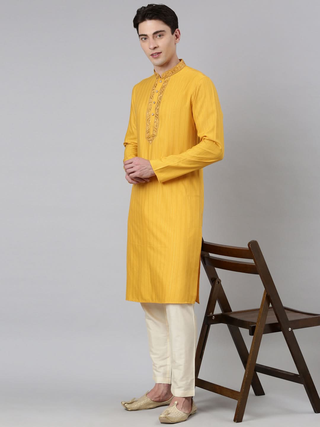 Mustard Embroidered kurta Set
