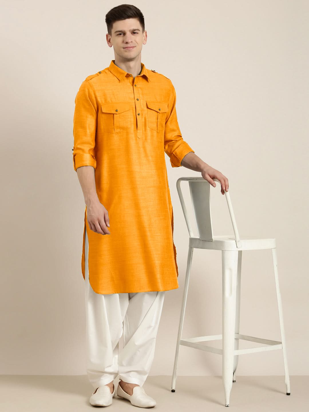 Mustard cotton Pathani with Salwar