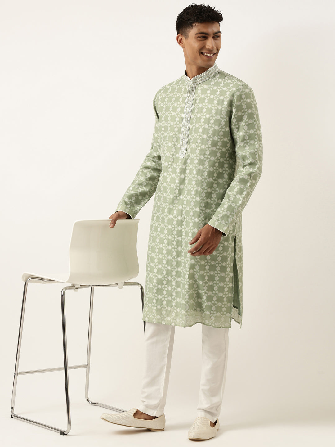 Green Jacquard Silk Kurta Set