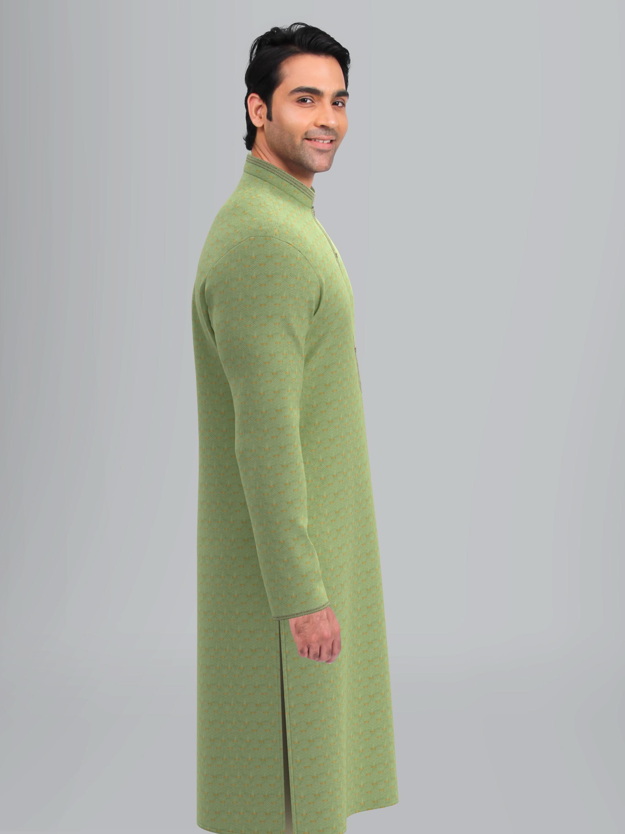 Green-Gold Jacquard Kurta Set