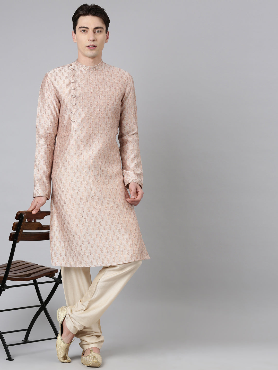 Peach Angrakha Kurta Set