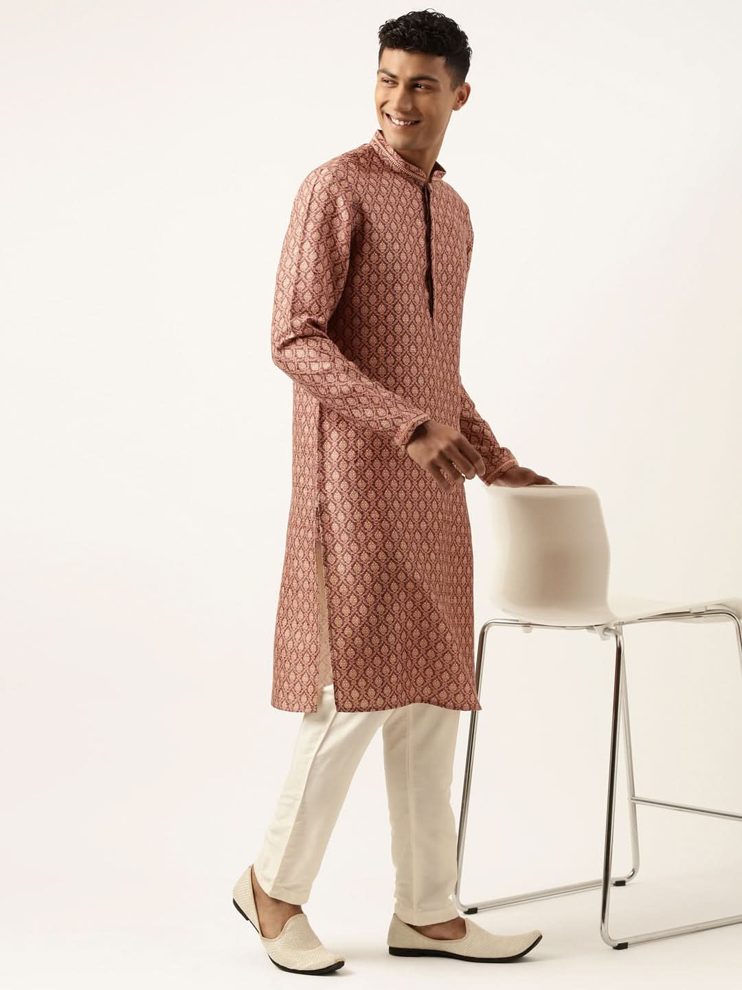 Wine Baroque Printed Kurta Set