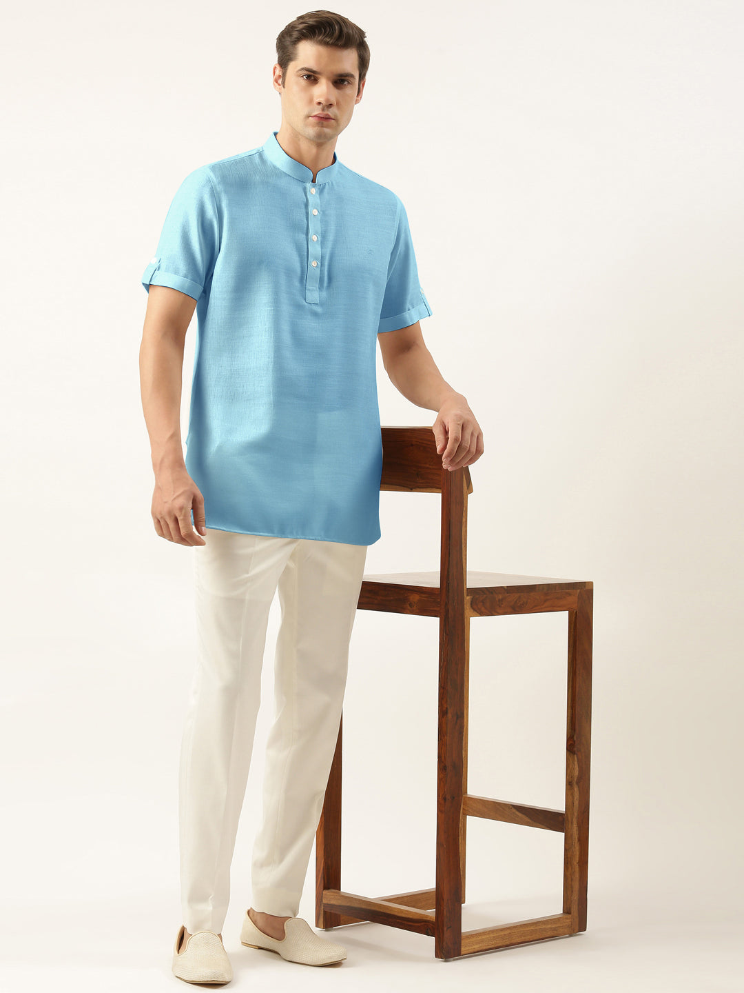 Light Blue Cotton Short Kurta Set