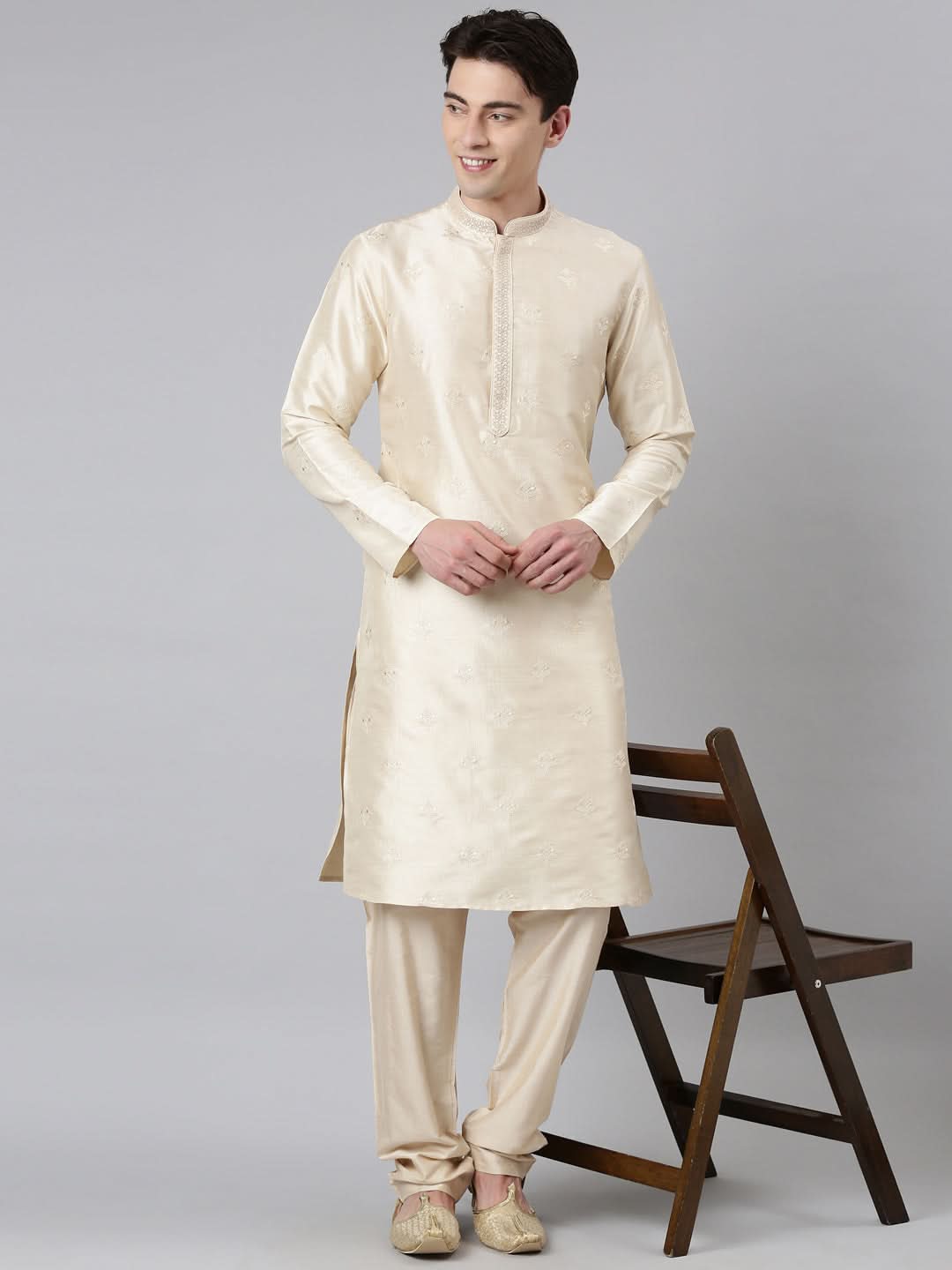 Light Gold Embroidery Kurta Set