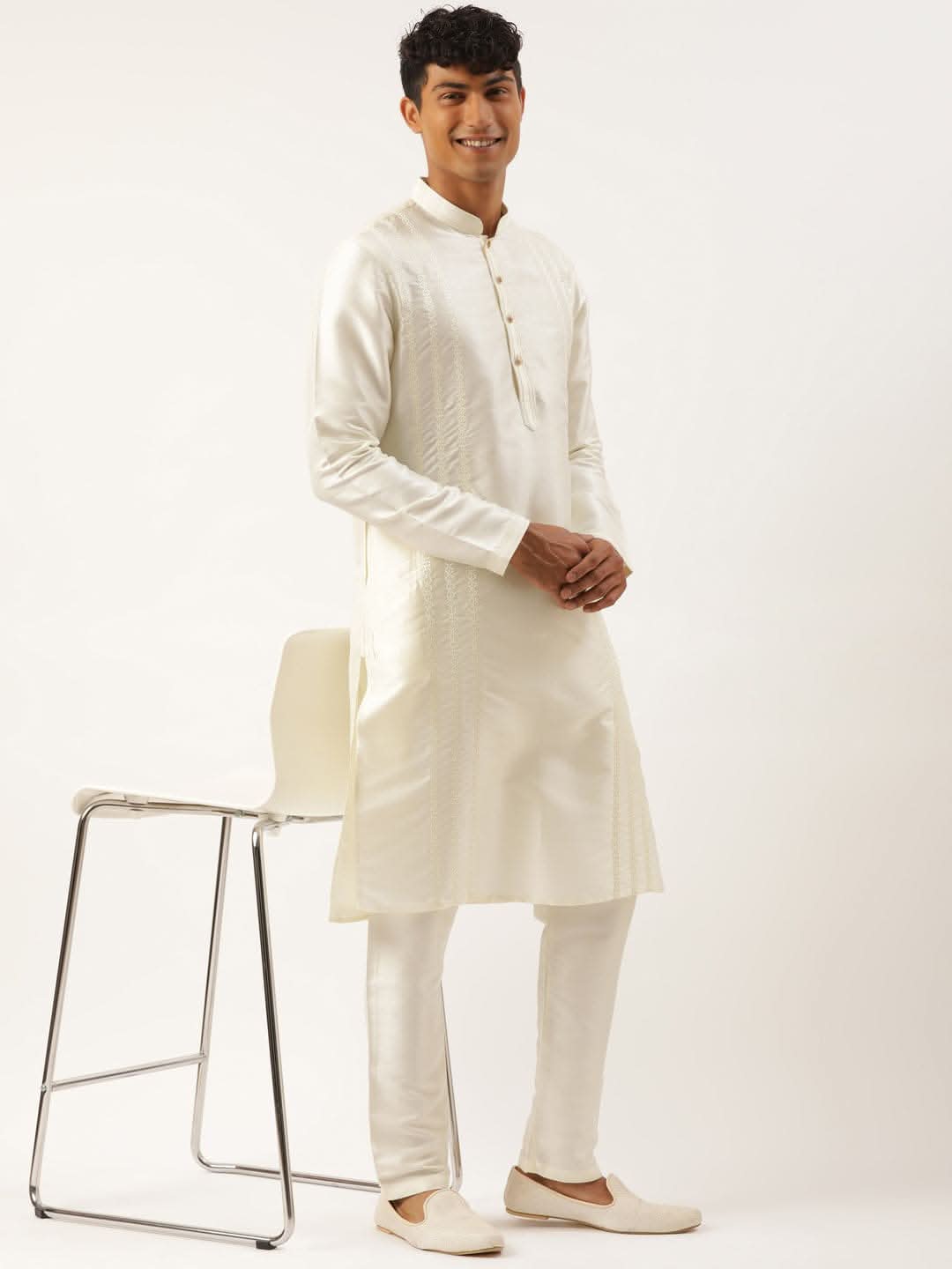 Cream Embroidered Kurta Set