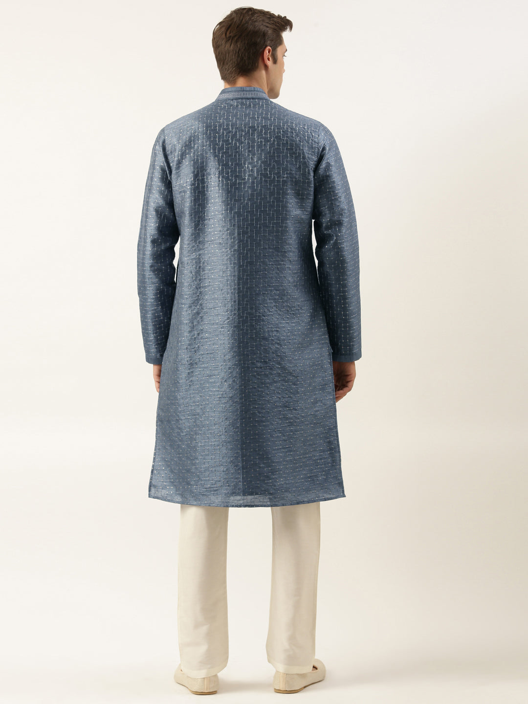 Grey Embroidered Silk Kurta Set