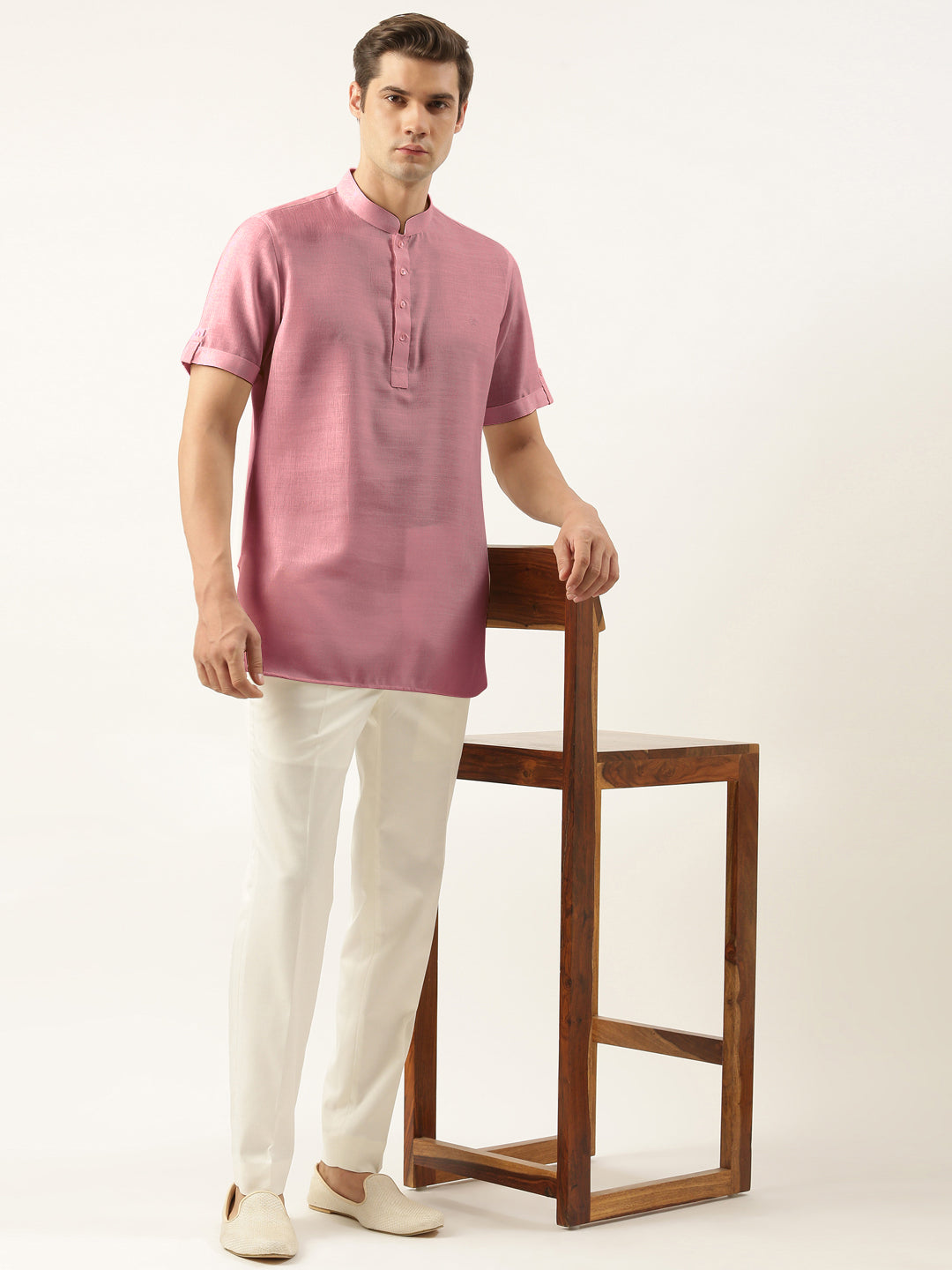 Rose Pink Cotton Short Kurta Set