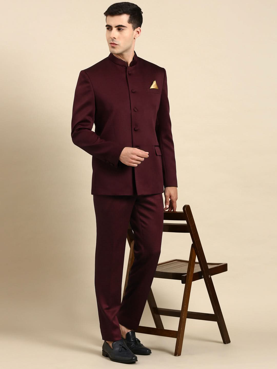 Wine Bandhgala Suit