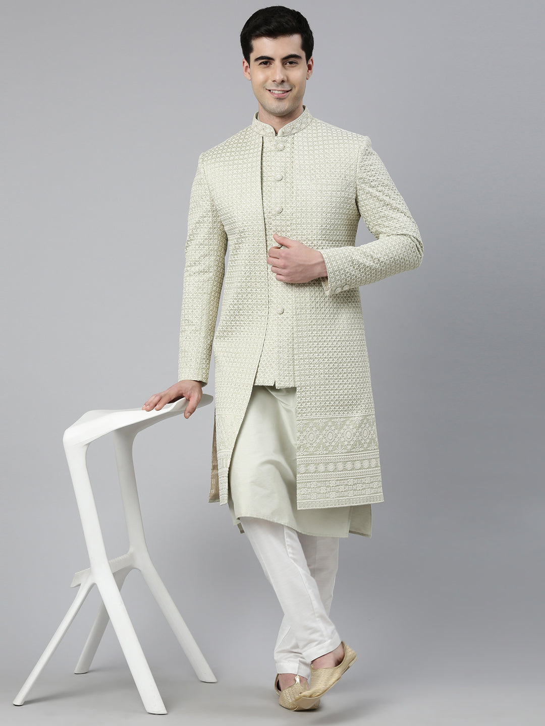 Pistachio Embroidered Indo Western With Kurta