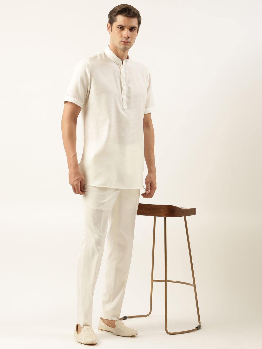 White Cotton Short Kurta