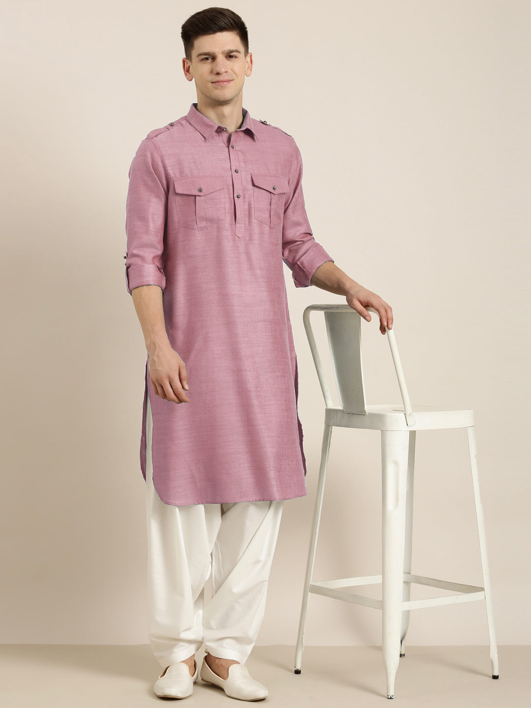 Rose Pink Cotton Pathani with Salwar