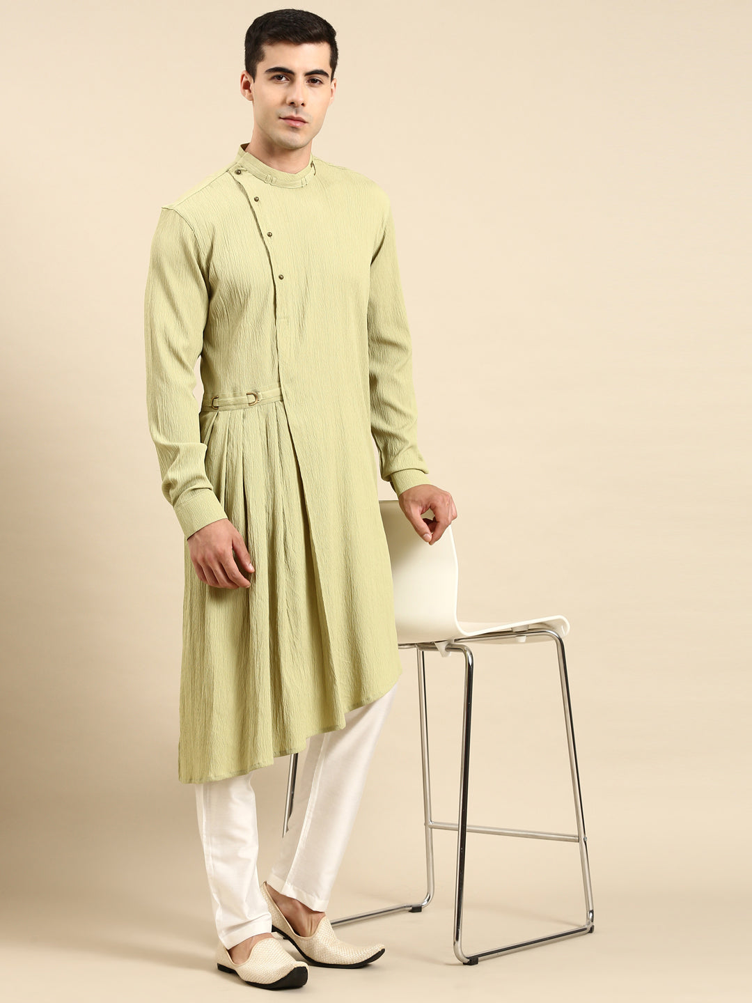 Pistachio Side Placket Asymetrical Drape Kurta Set
