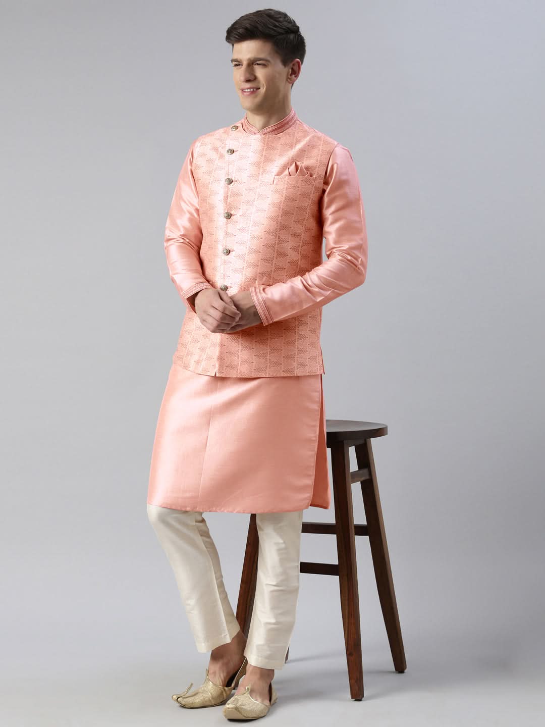 Pink Printed Overlap Jacket Kurta set