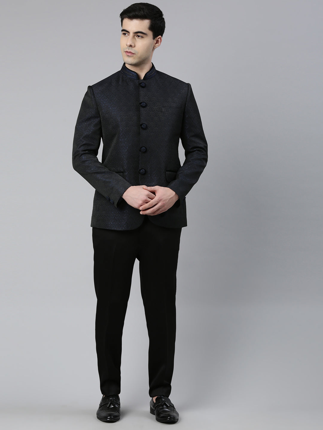 Navy Blue Black Shimmer Bandhgala Set