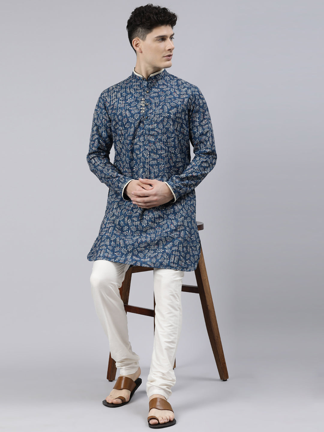 Blue Indigo Leaf Dabu Print Kurta Set