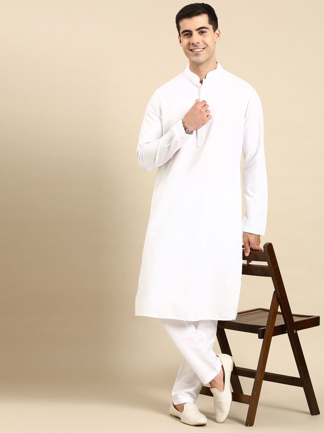 White fine Cotton Kurta Set