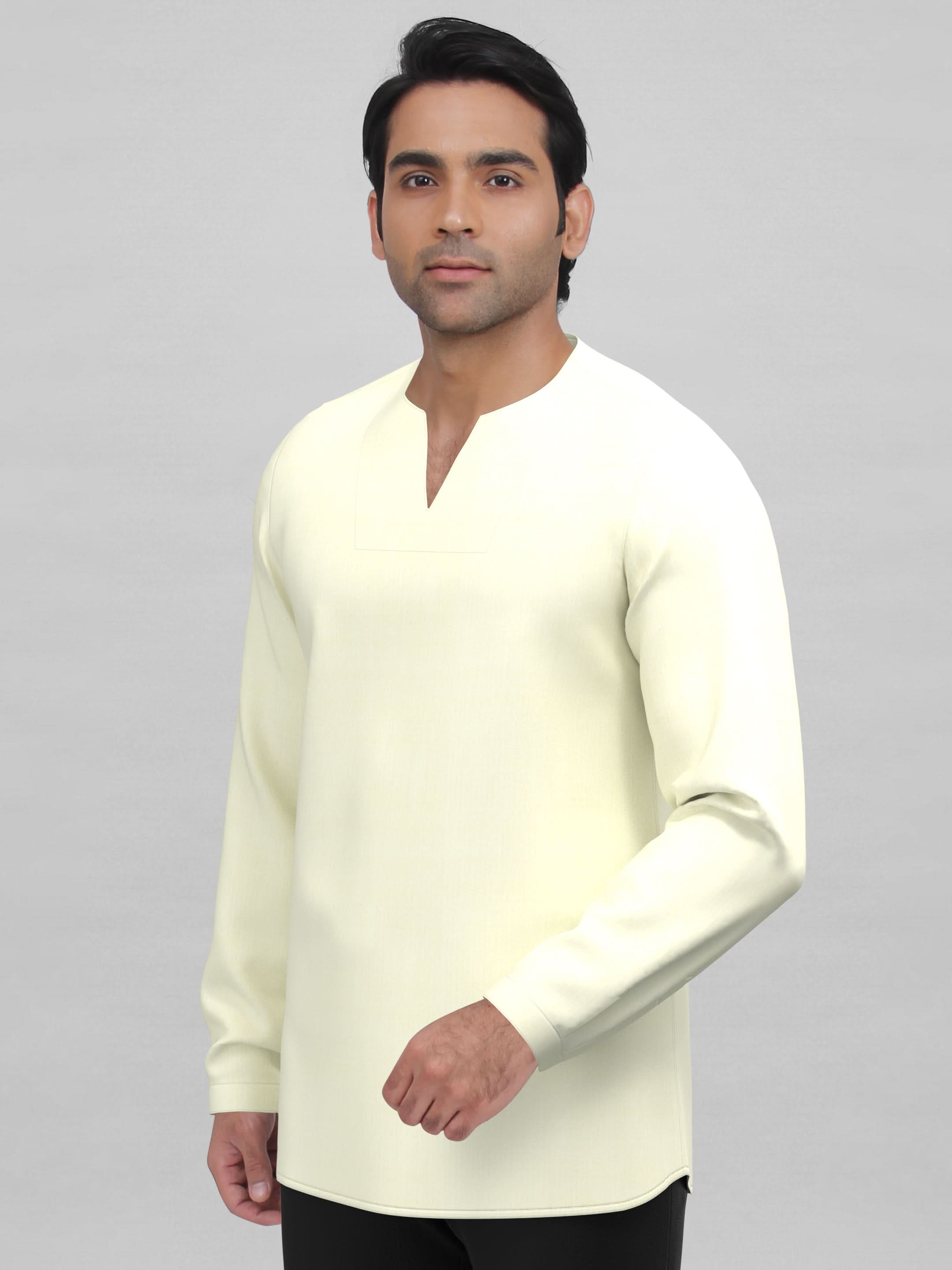 Cream v-neck Short Kurta