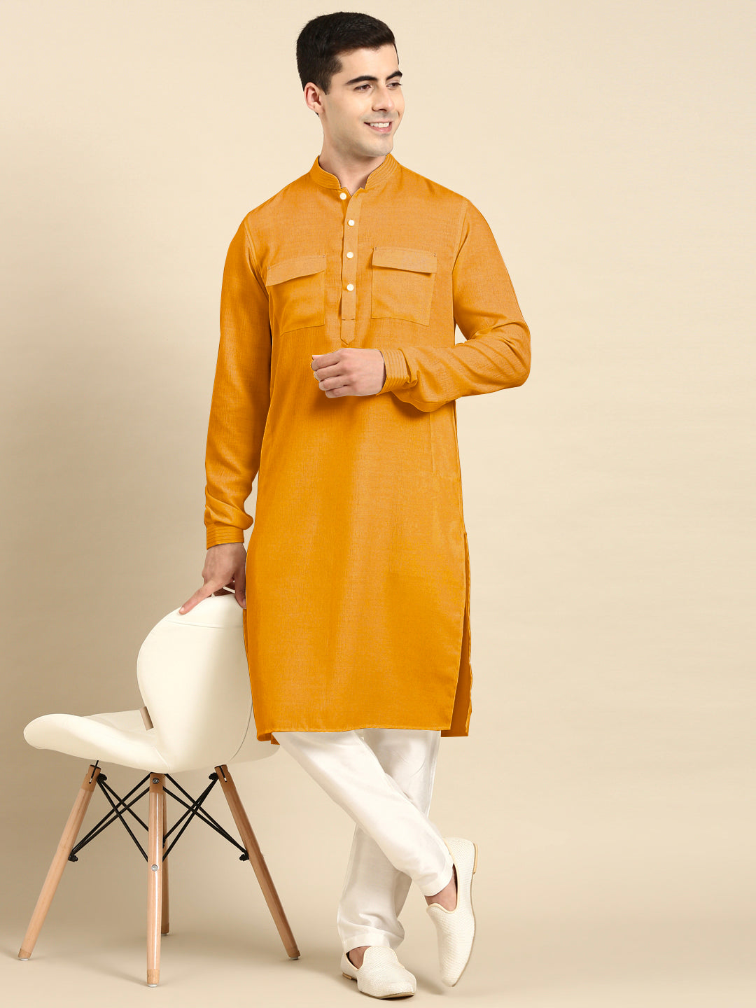 Mustard Pathani Kurta Set