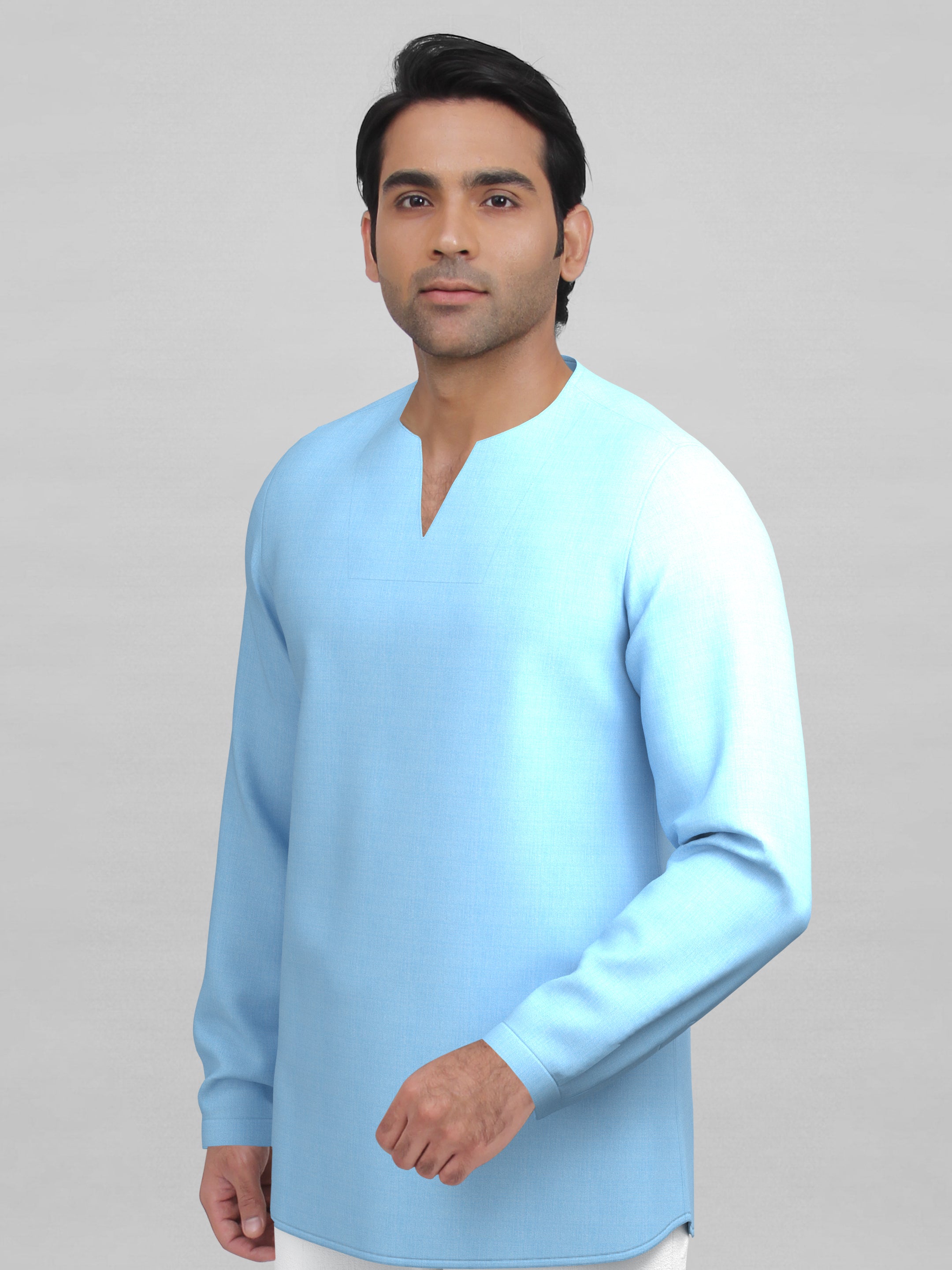 Light blue v-neck Short Kurta