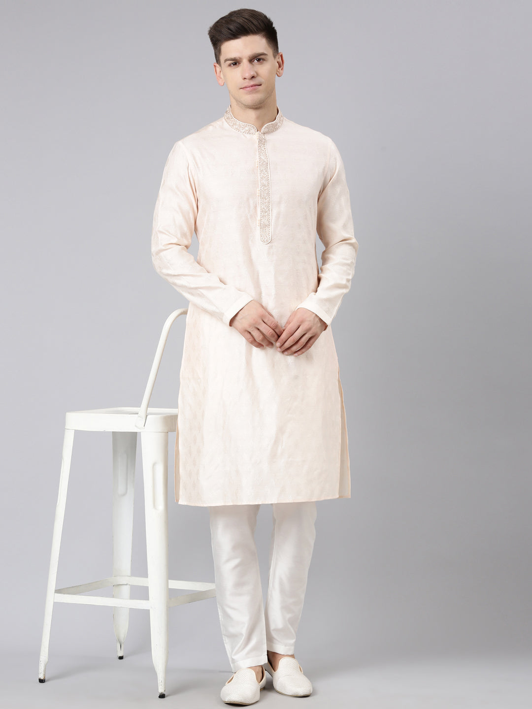 Peach Jacquard Kurta Set