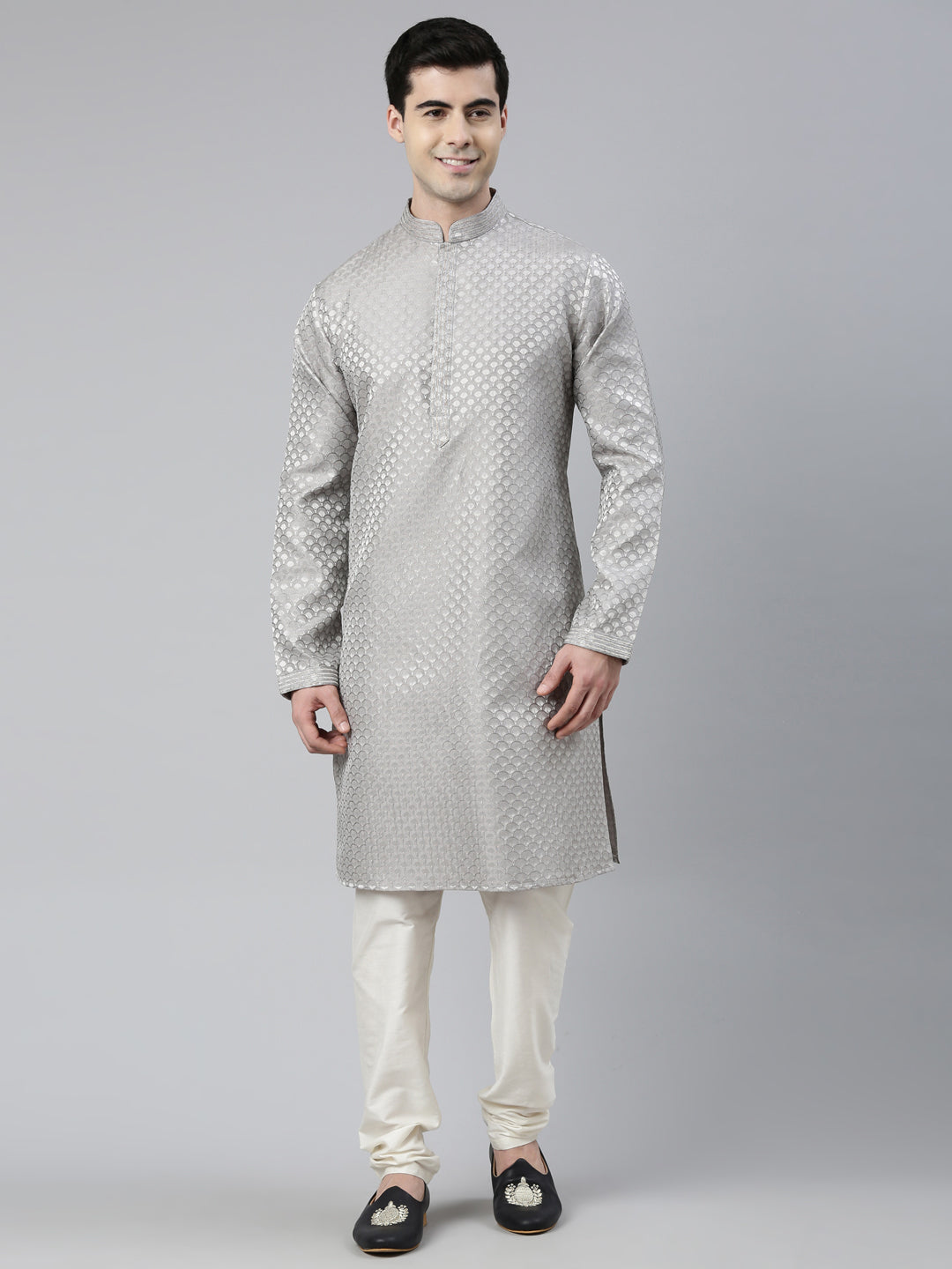 Grey Scallop Premium Self- Design Kurta Set