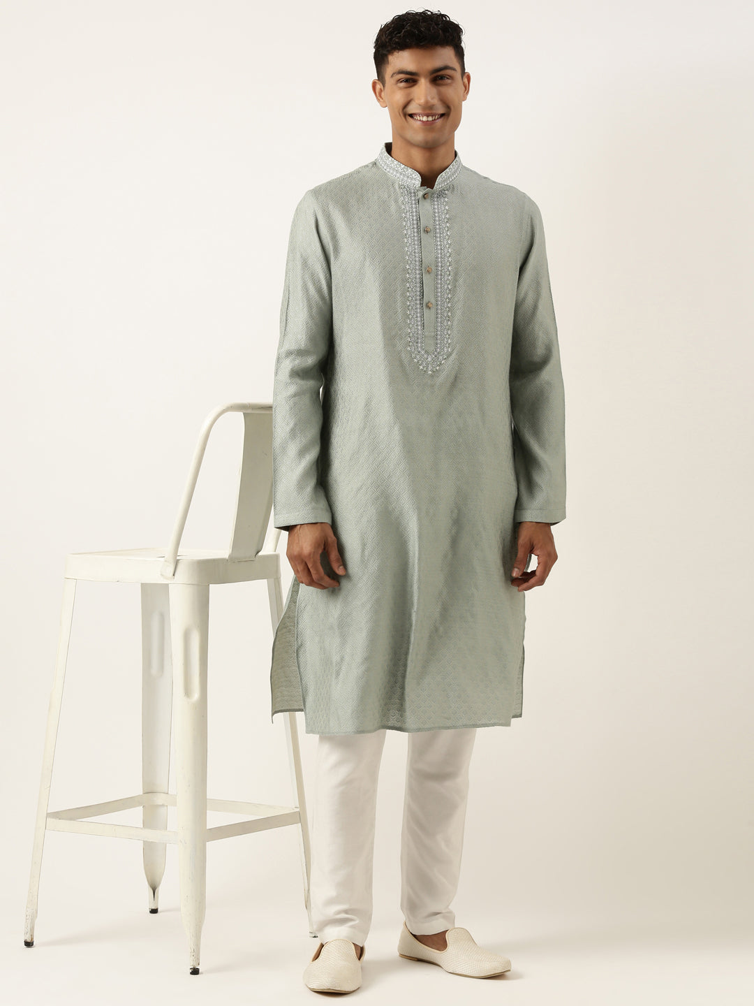 GREYISH BLUE JACQUARD KURTA