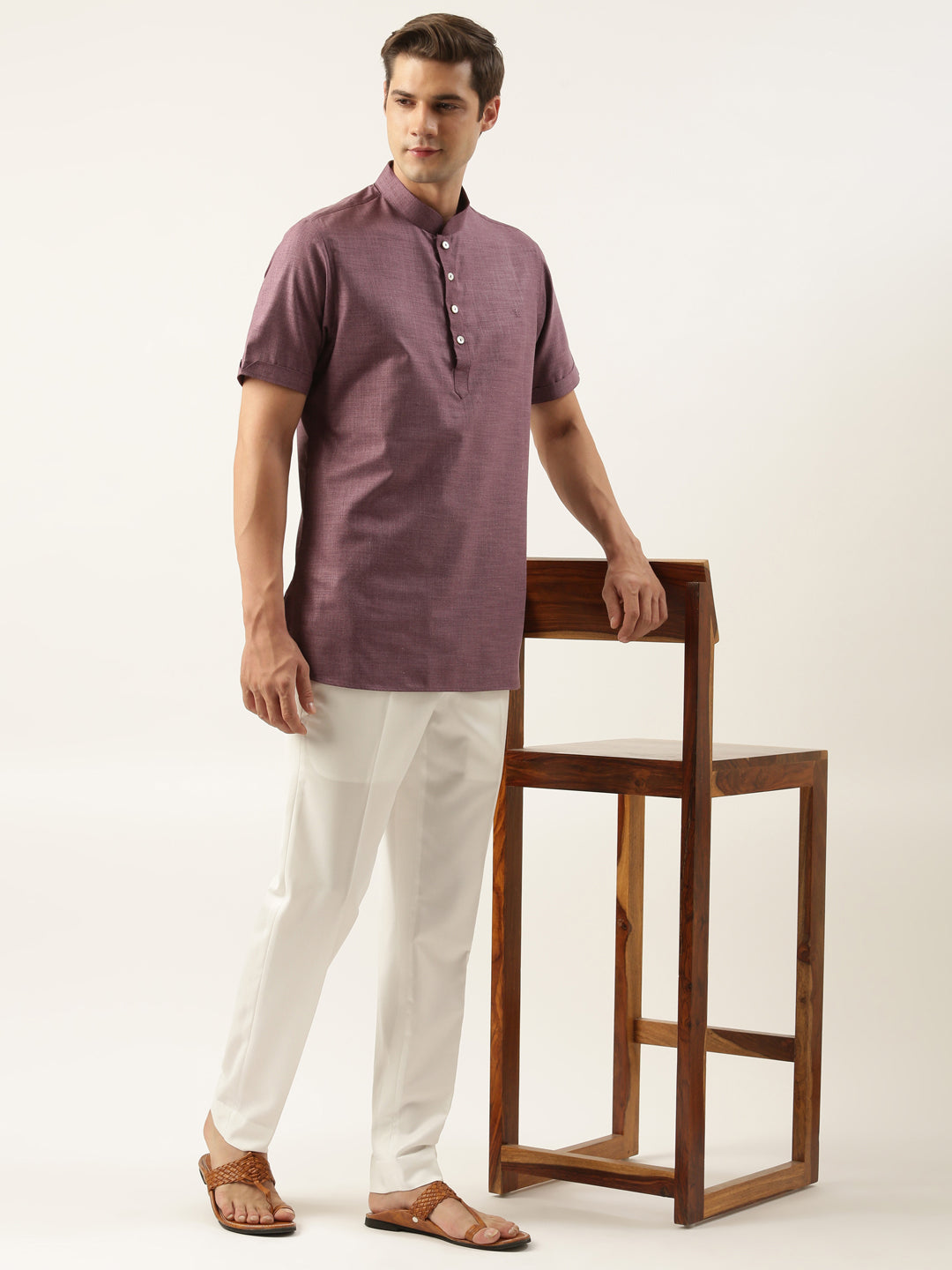 Wine Cotton Short Kurta
