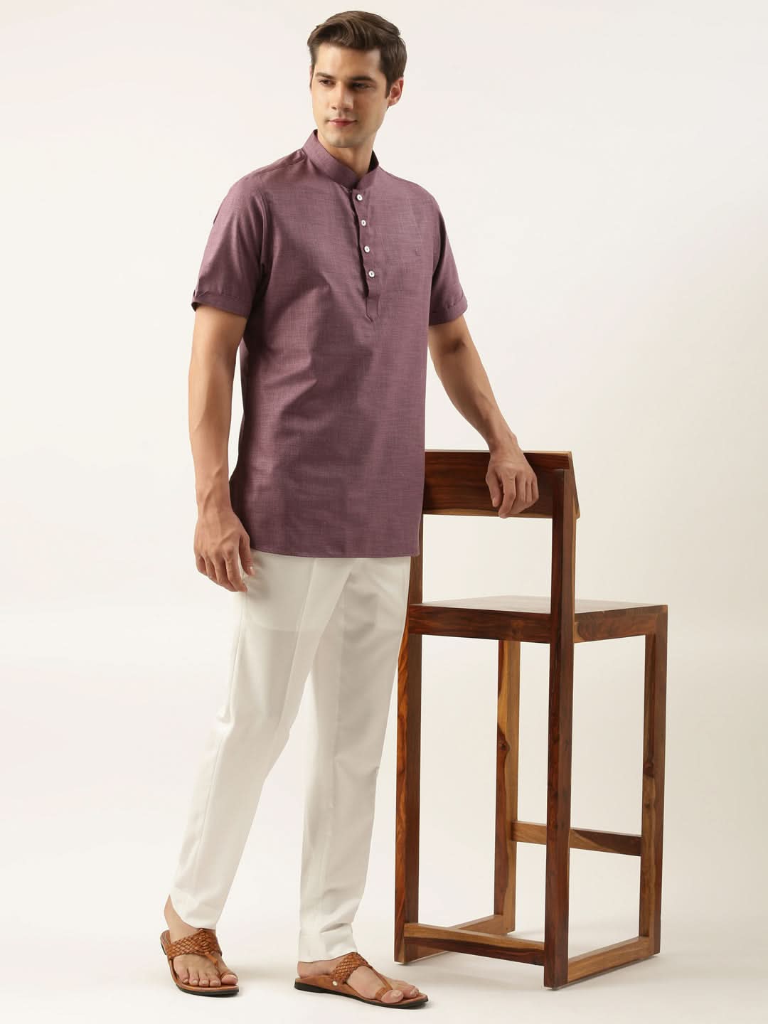 Wine Cotton Short Kurta