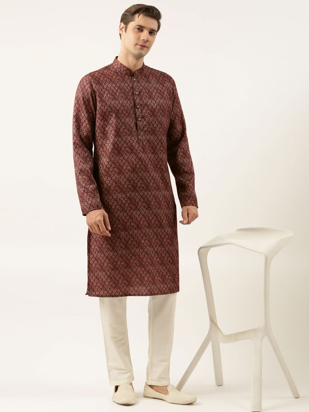 Maroon Printed Sequin Embroidered Kurta Set