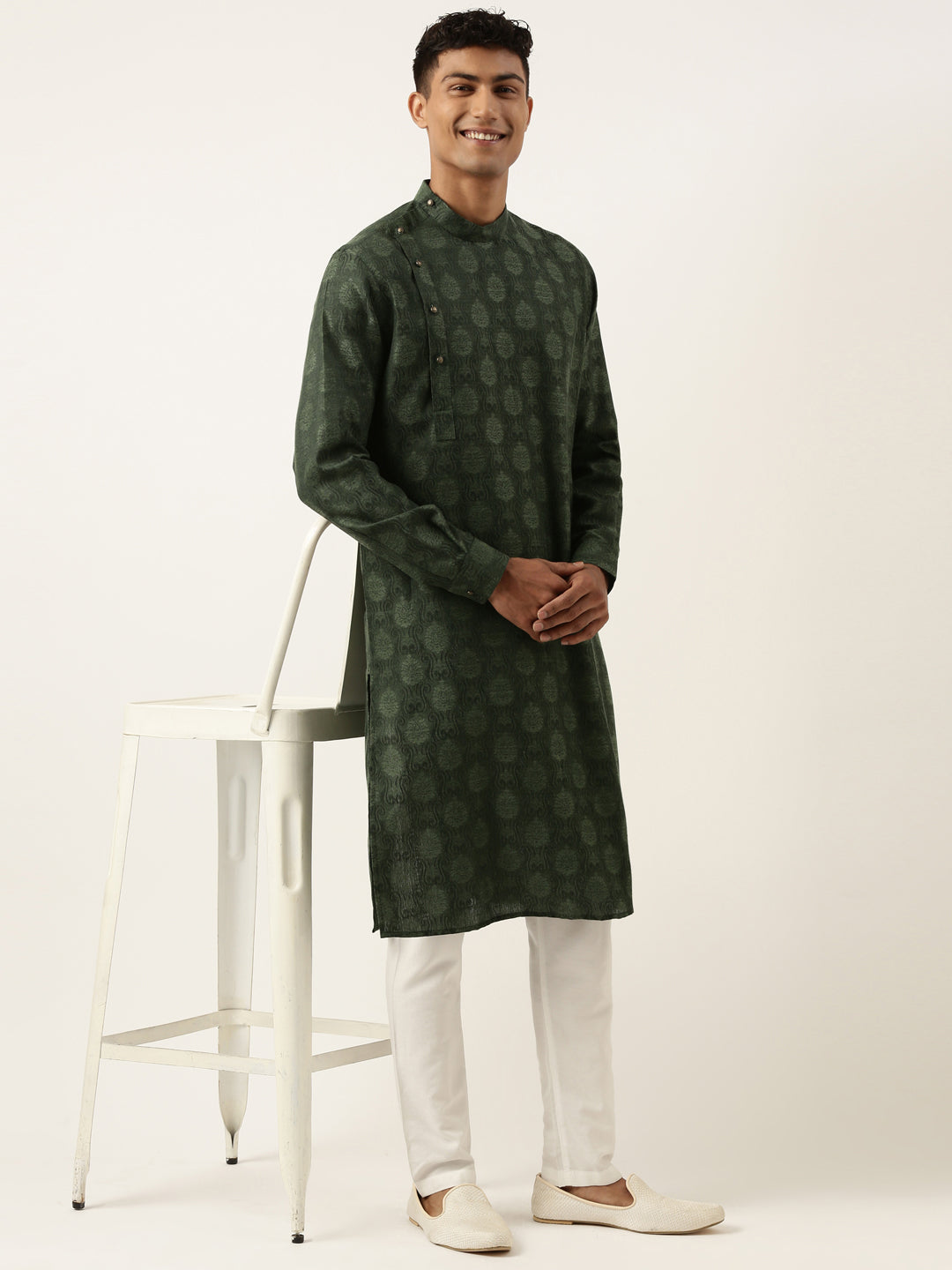 Olive Self design Side Open Kurta Set