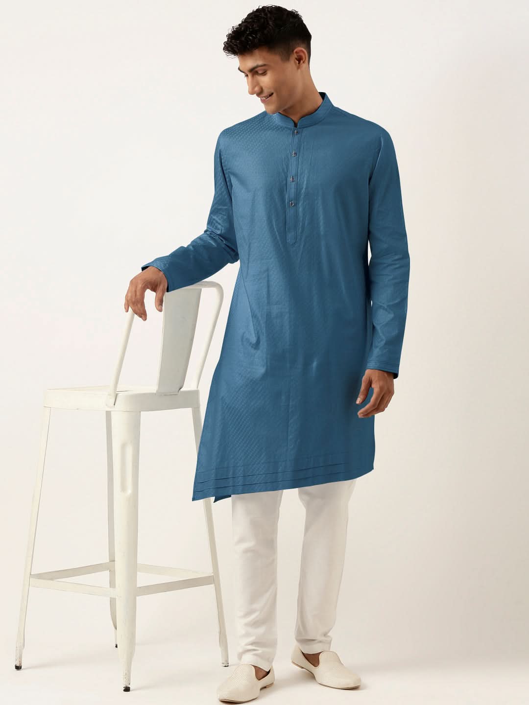 Cobalt Blue Asymmetrical Cotton Kurta Set