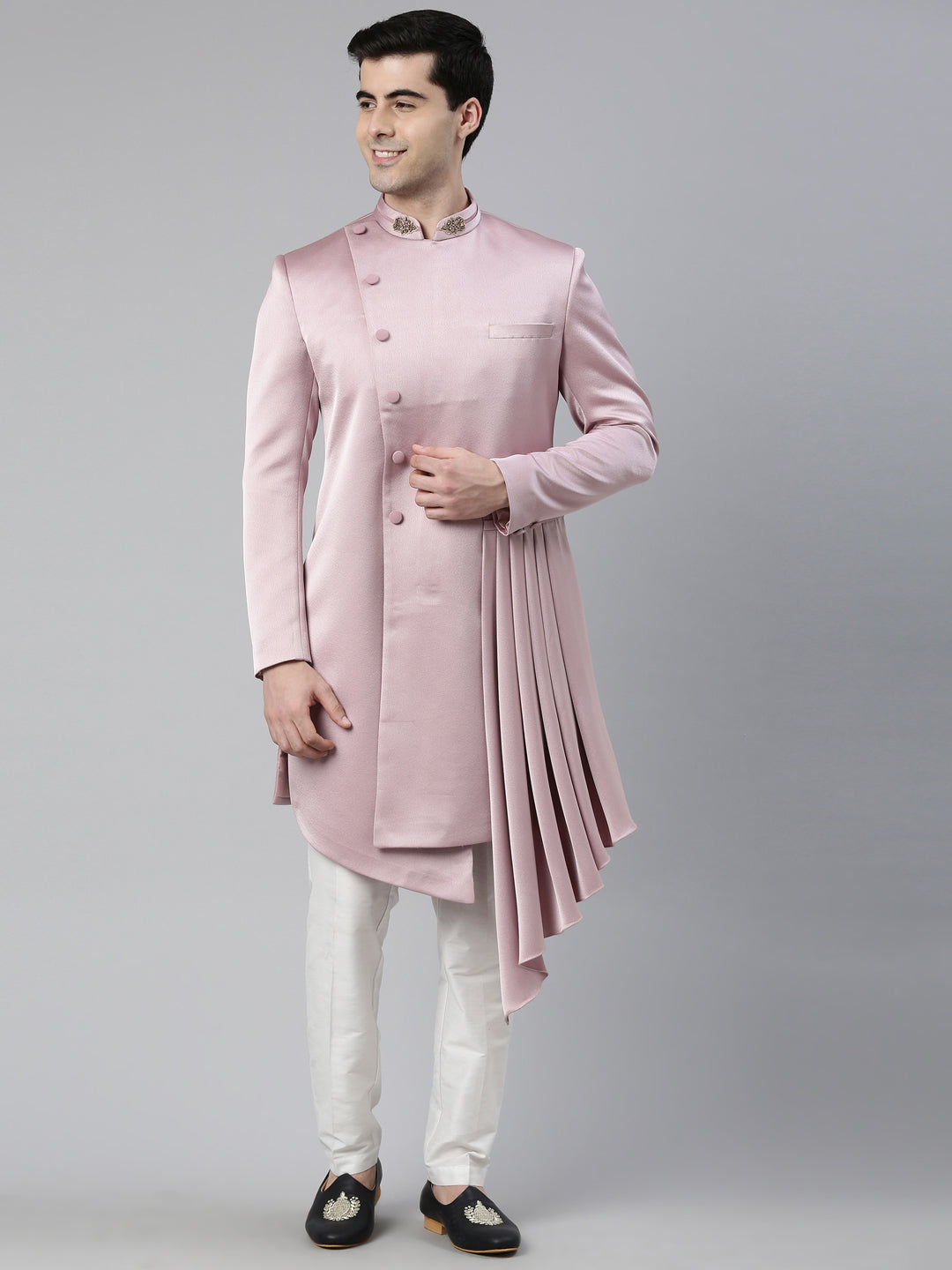 Old Rose Draped Indo Western Set