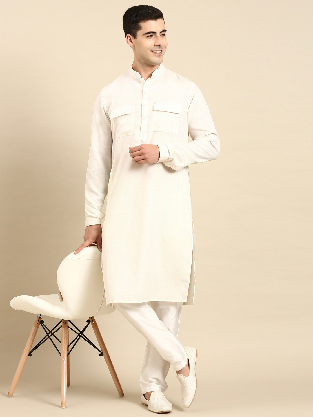 Cream Pathani Kurta Set
