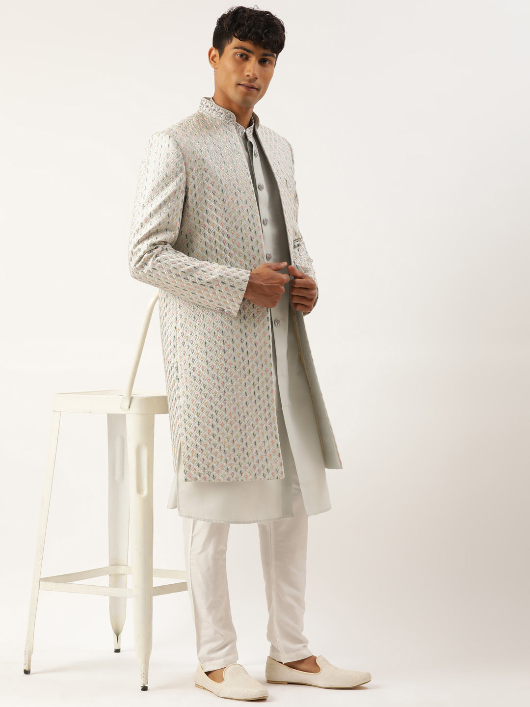 Light Blue Embriodered Indowestern With Kutra