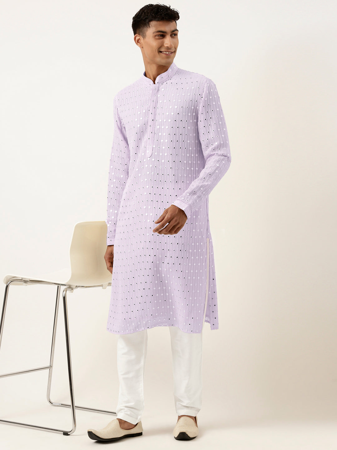 Lavender Mirror Embroidered Georgette Kurta Set