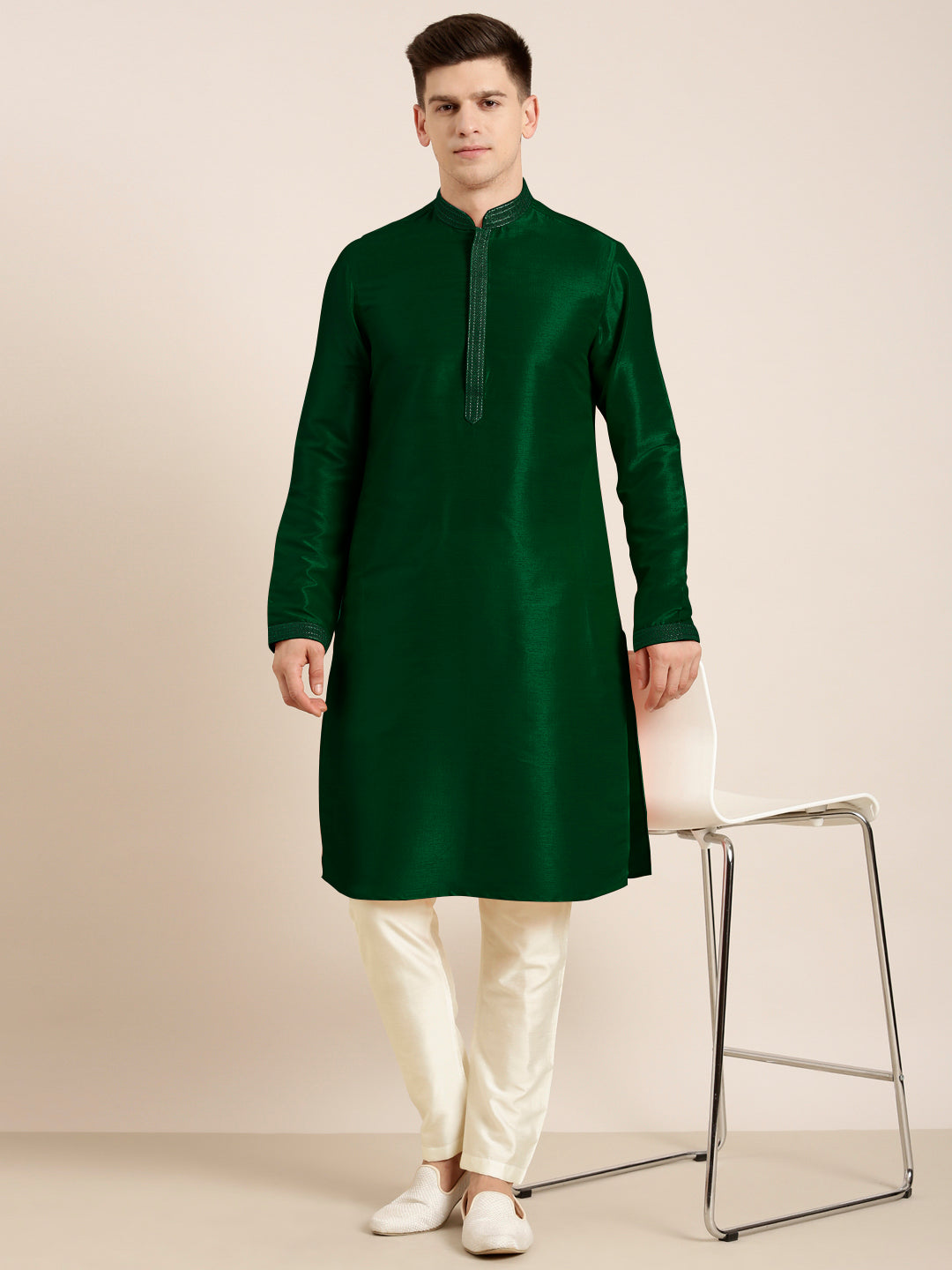 Bottle green Embroidered Kurta Set