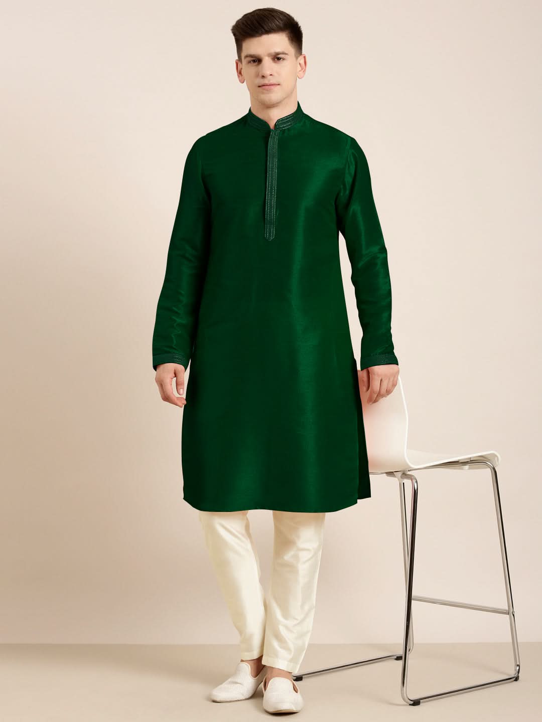 Bottle green Embroidered Kurta Set