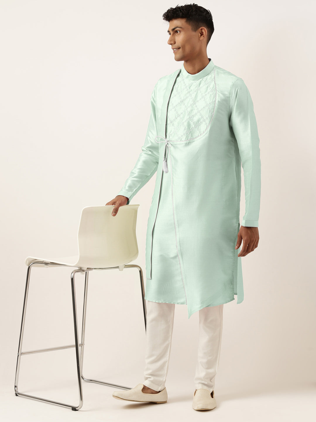 Sky BlueEmbroidery Angrakha Kurta Set