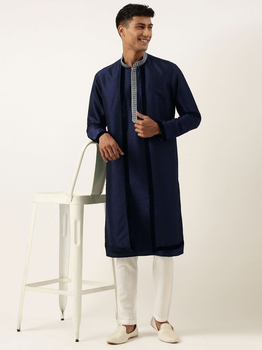 Blue Embroidered Layered Kurta Set