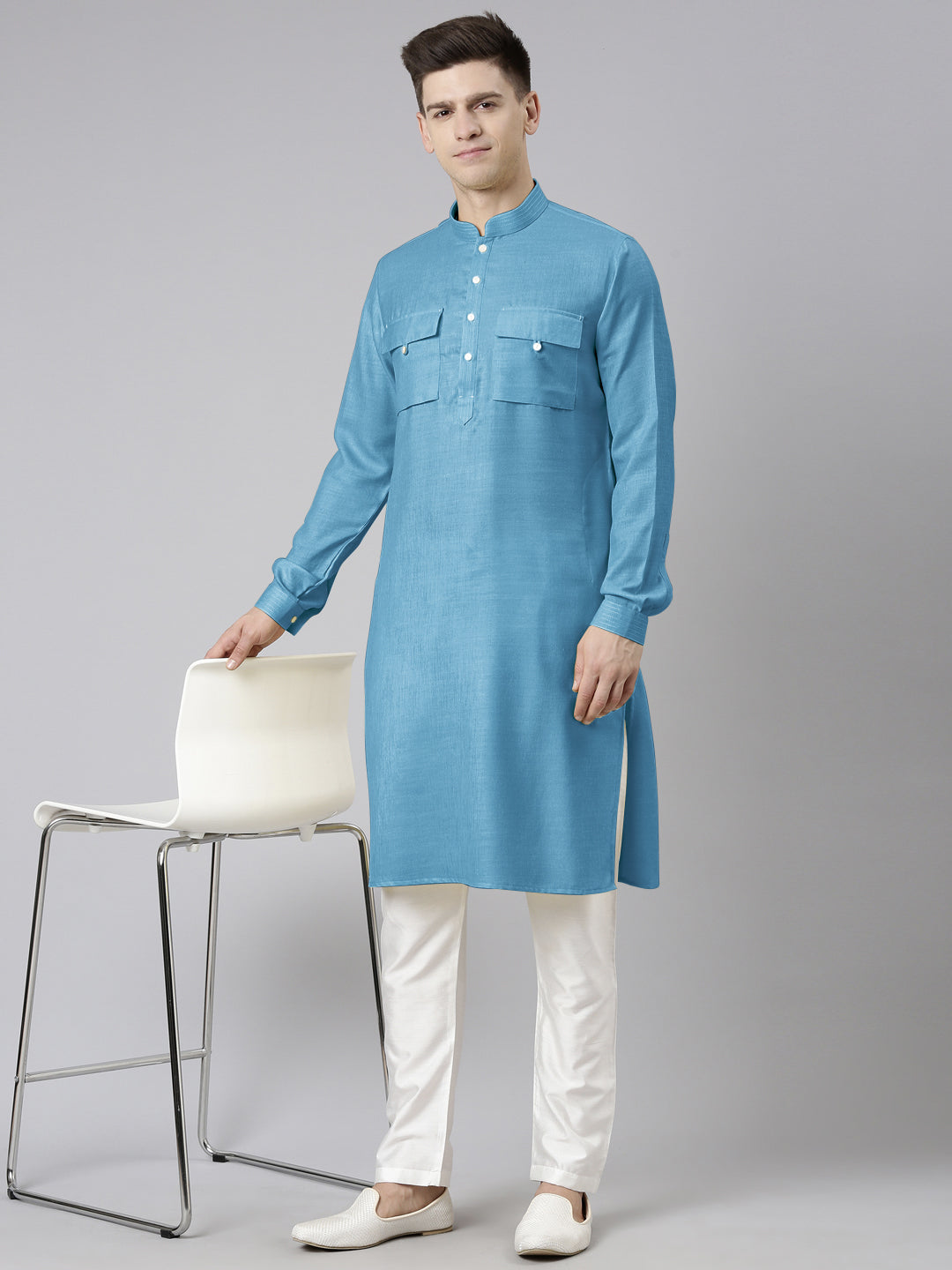 Blue Light Pathani Kurta Set