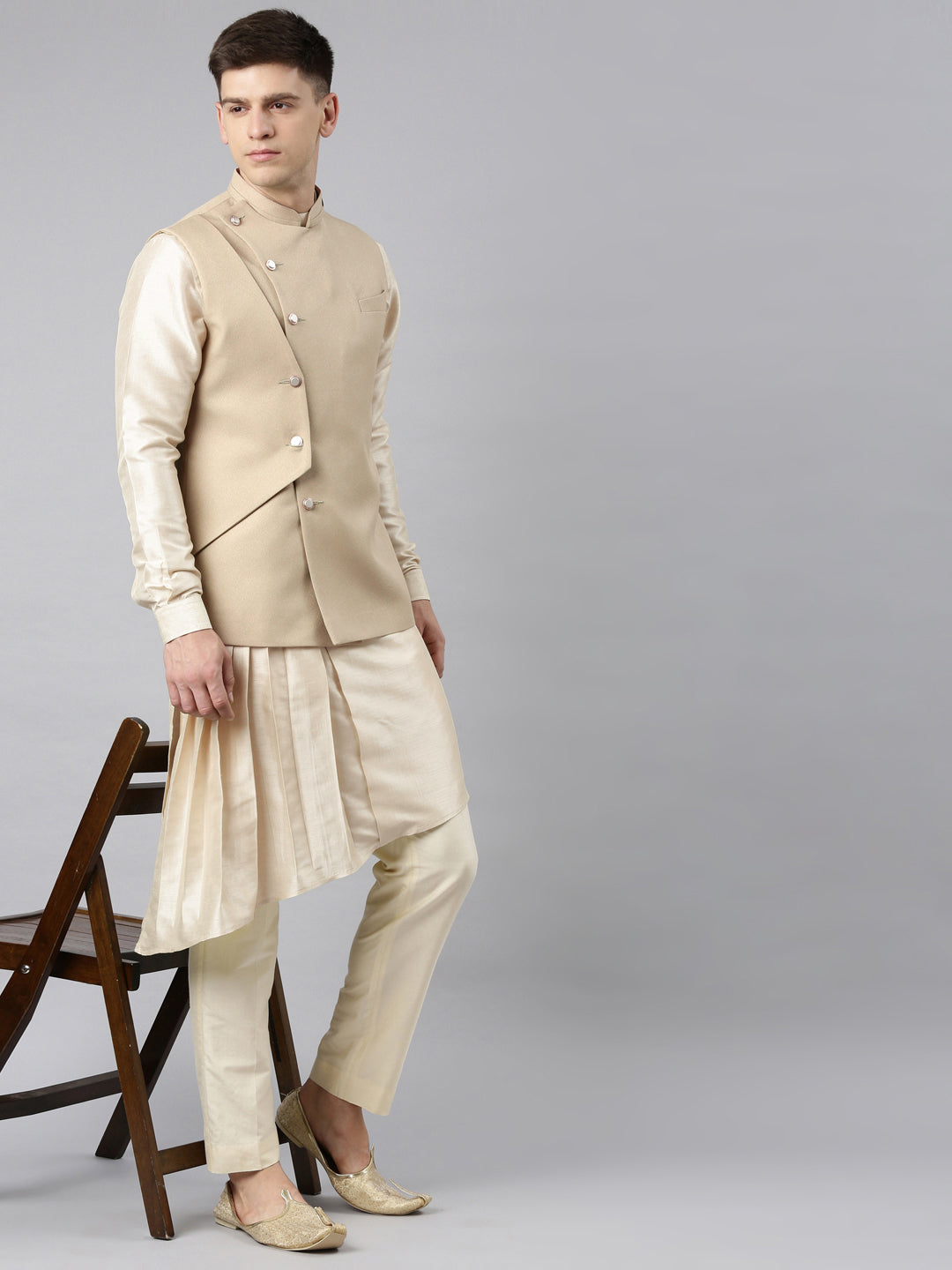 Beige Waistcoat Jacket With Beige Kurta