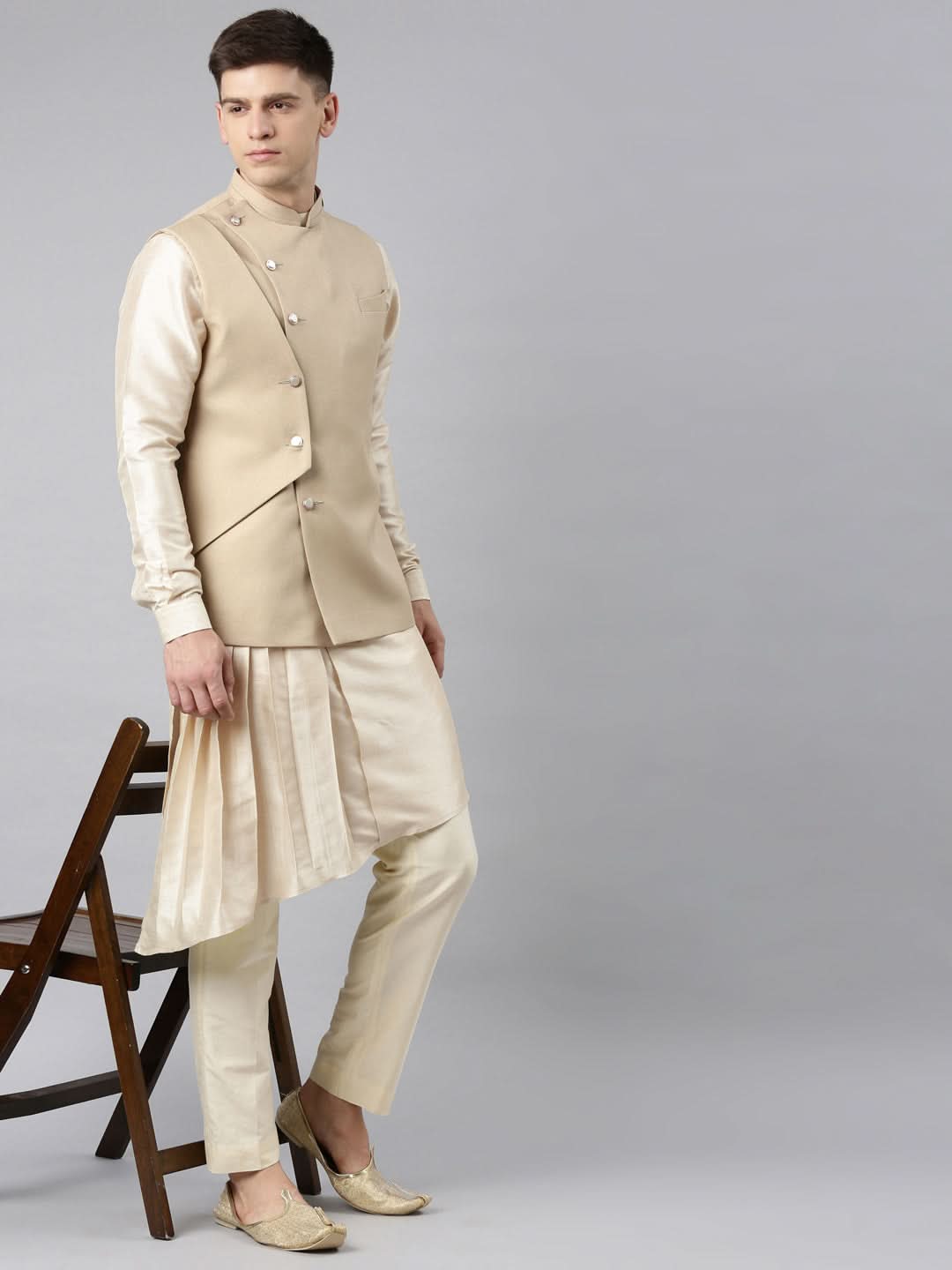 Beige Waistcoat Jacket With Beige Kurta