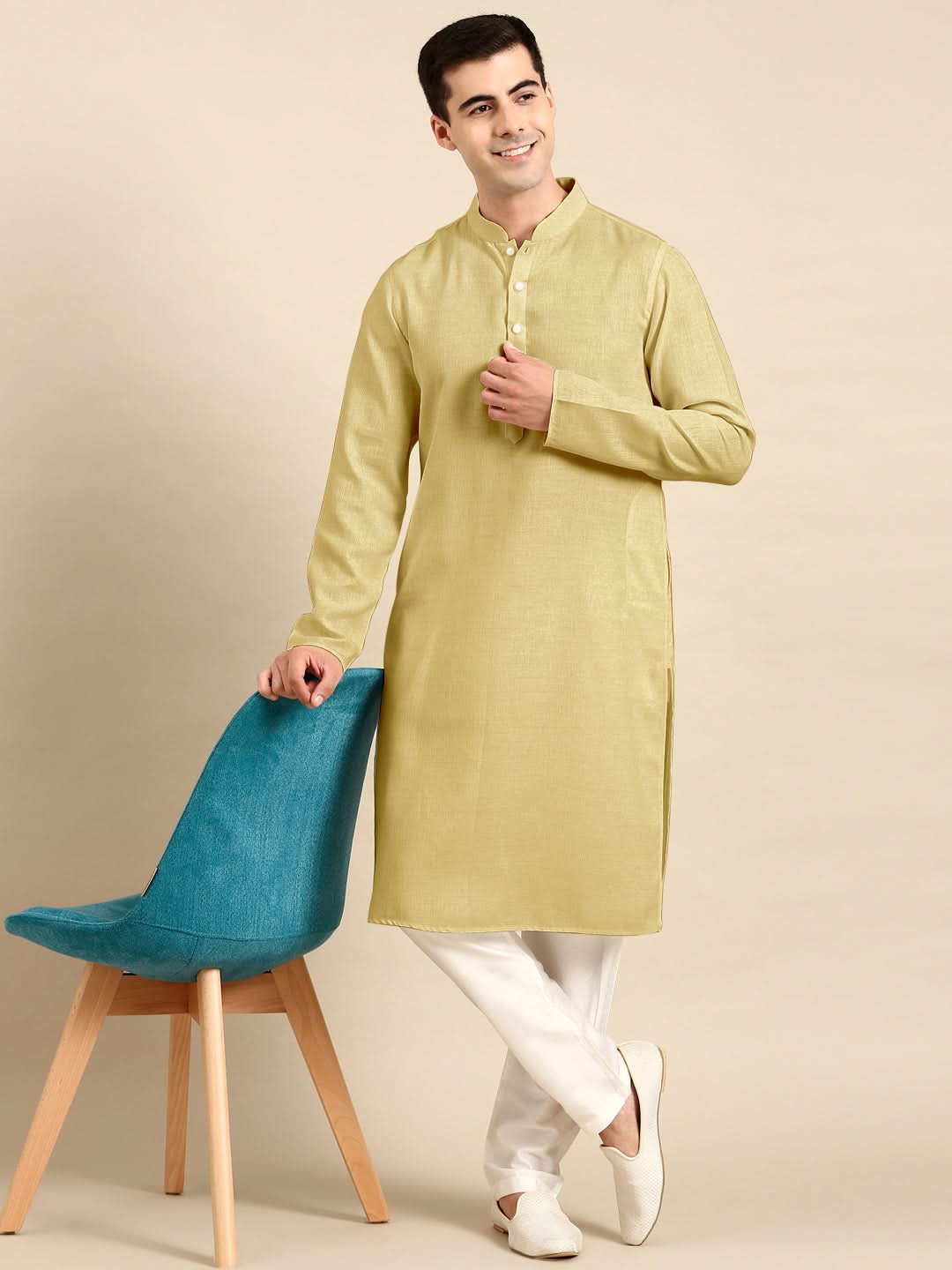 Greenish Beige Twill Weave Cotton Kurta Set