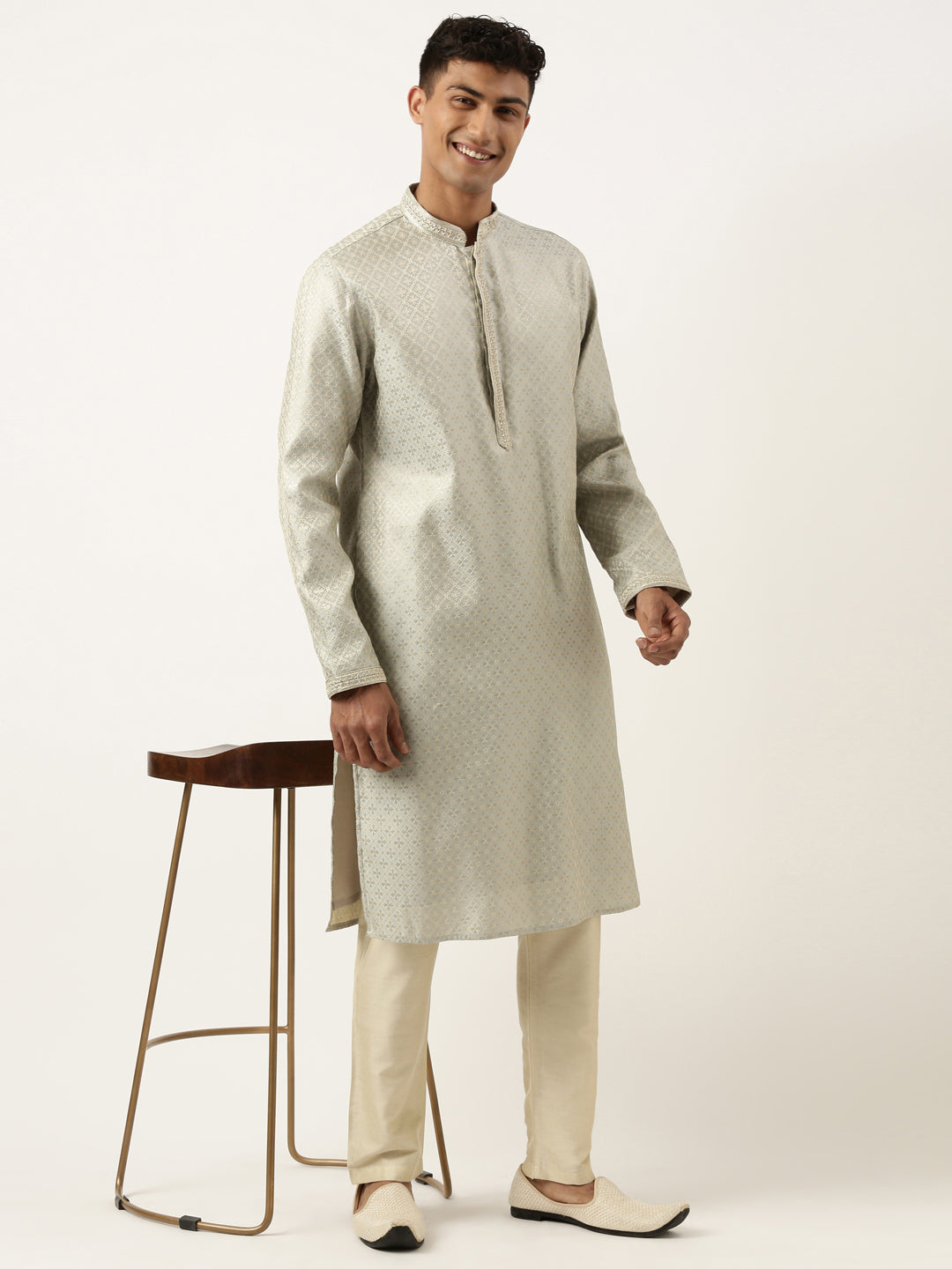 Festive Grey Zari Kurta Set