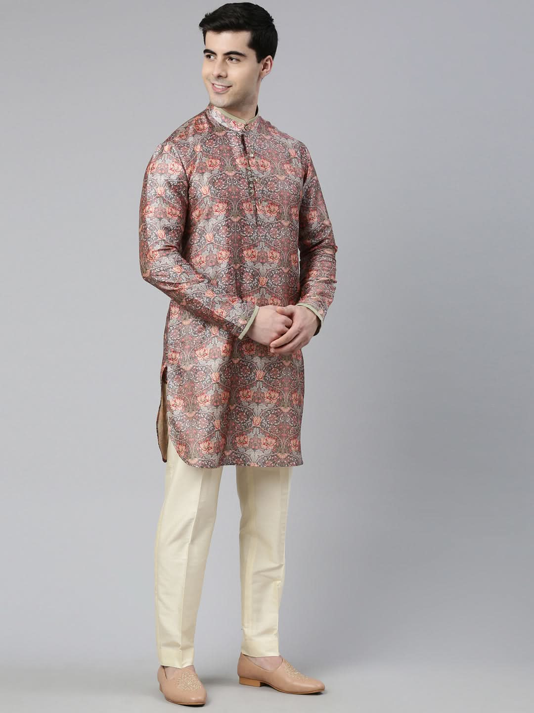 Grey Art Nouveou Floral Printed Kurta