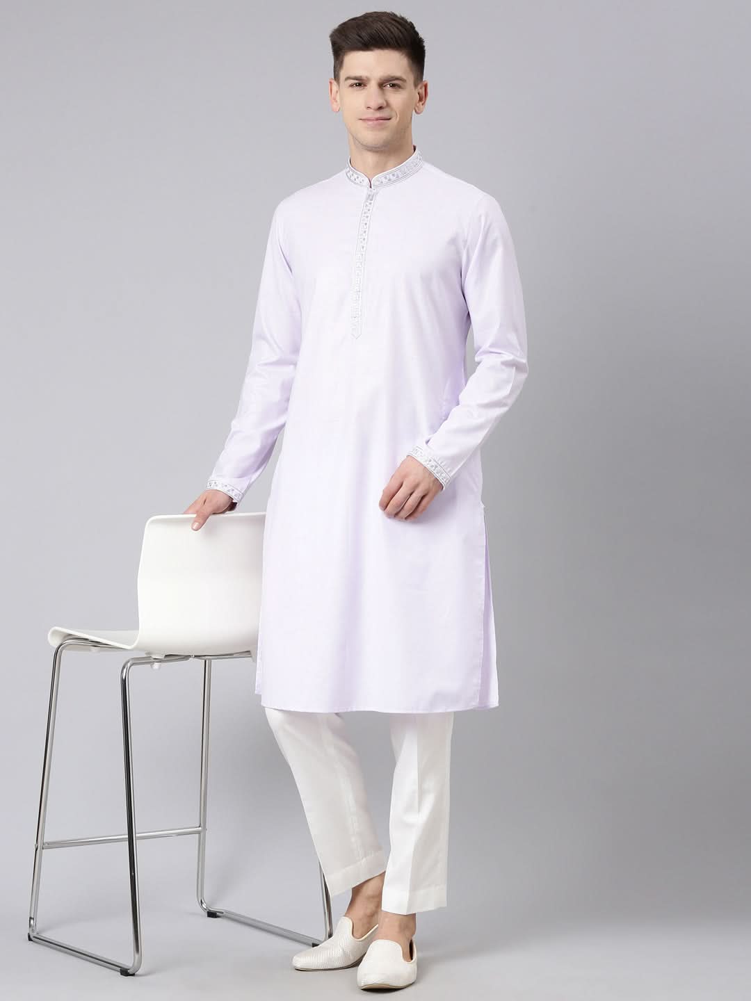 Lavender Cotton Embroidery Kurta Set