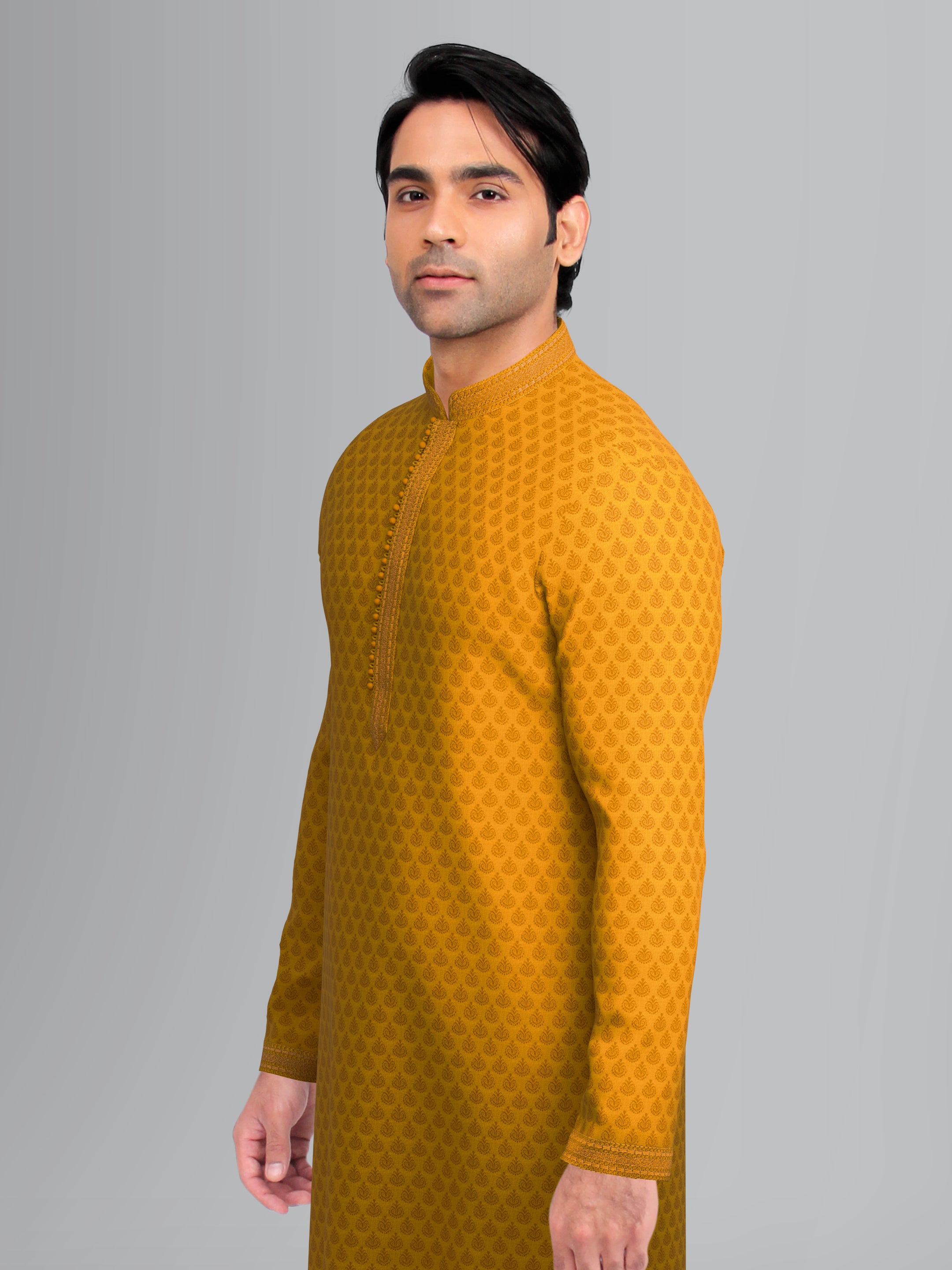 Mustard jacquard Embroidered Kurta